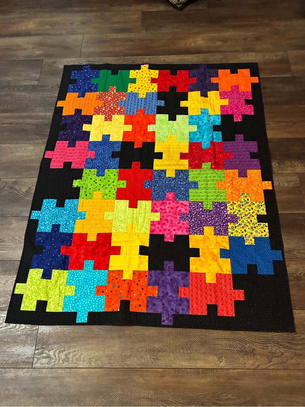 Like New Colorful Puzzle Piece Handmade Quilt